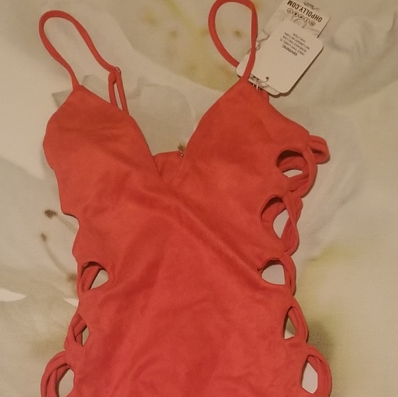 Oh polly SUEDE CUT OUT MIDI DRESS ORANGE - Picture 5 of 5